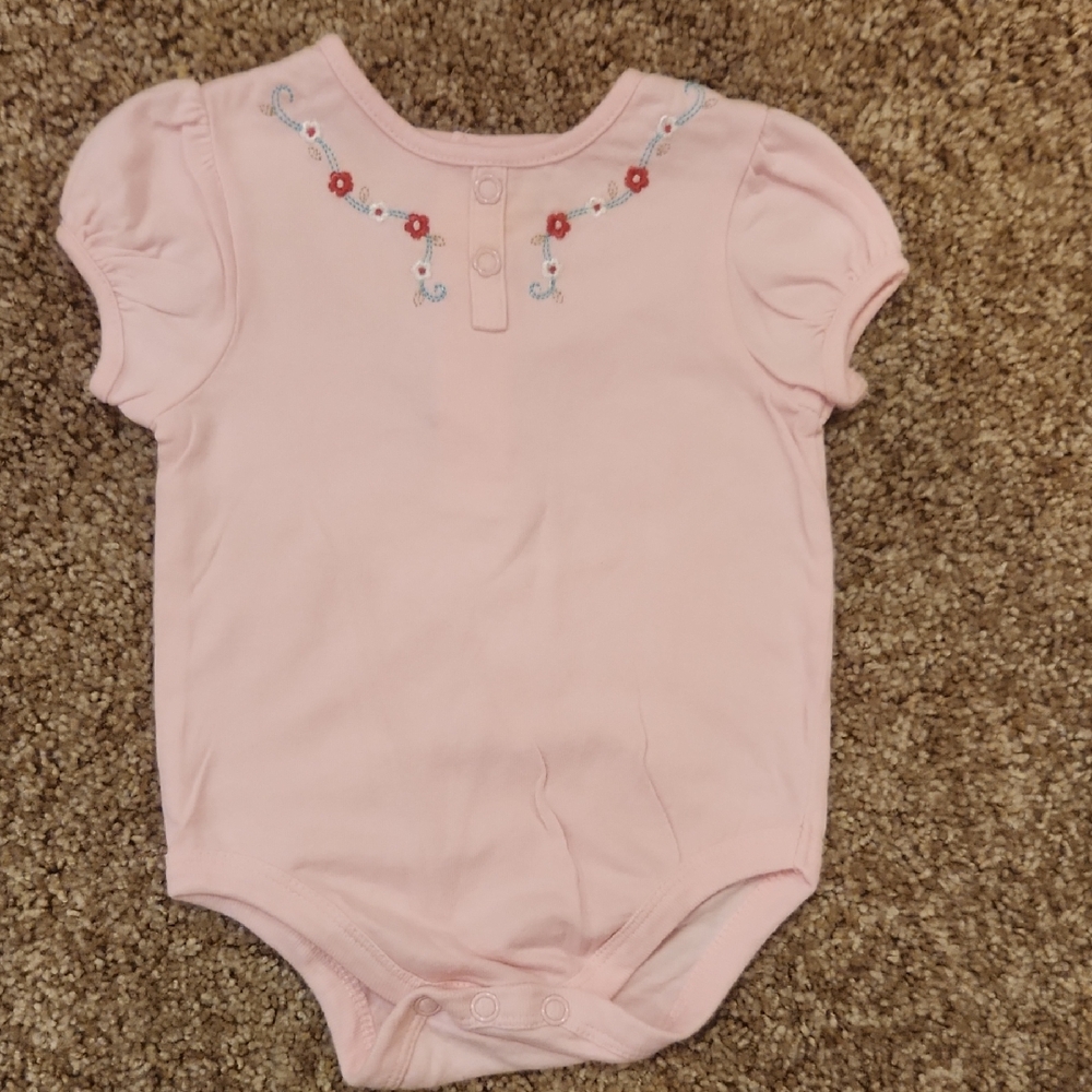 Cherokee Light Pink Bodysuit with Floral Embroidery, Size 3 Months